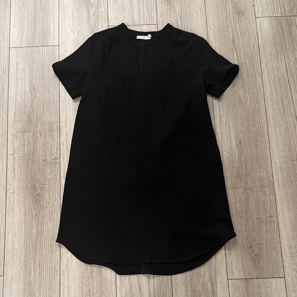 Lush Women’s Black V-Neck Short Sleeve with Pocket Polyester Dress XS